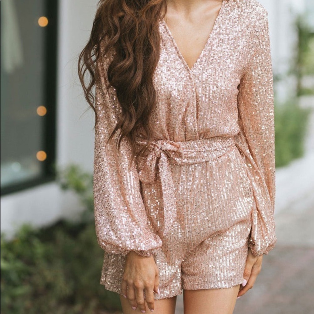 Blush colored sequin romper